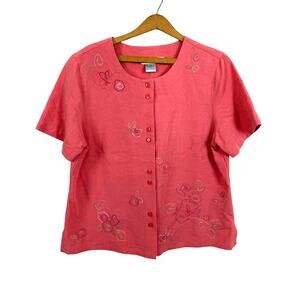 Napa Valley Women Floral Top Jacket Large Embroidered Cottage Artsy Feminine